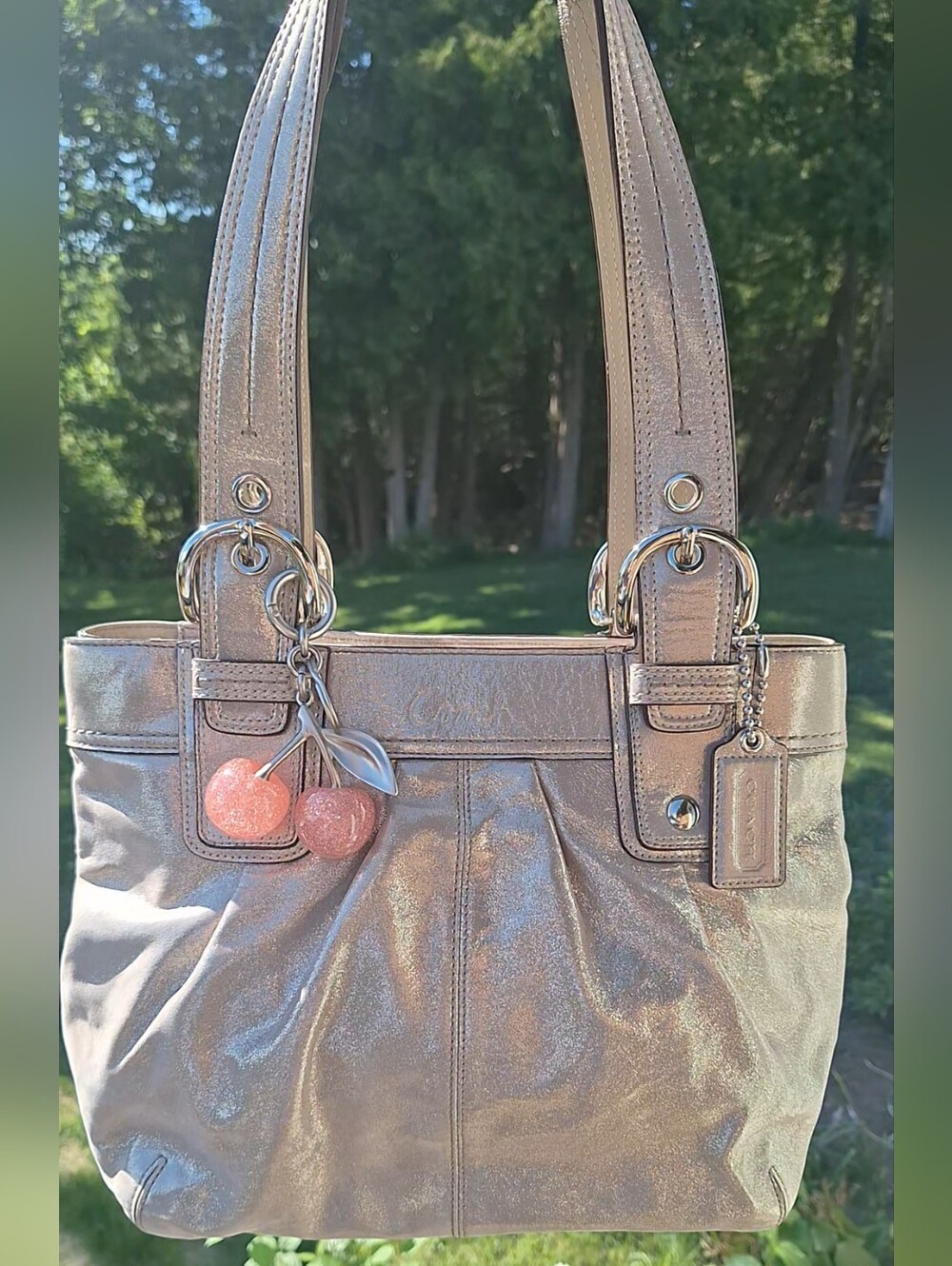 Coach Champagne Shimmer Soho Pleated Tote